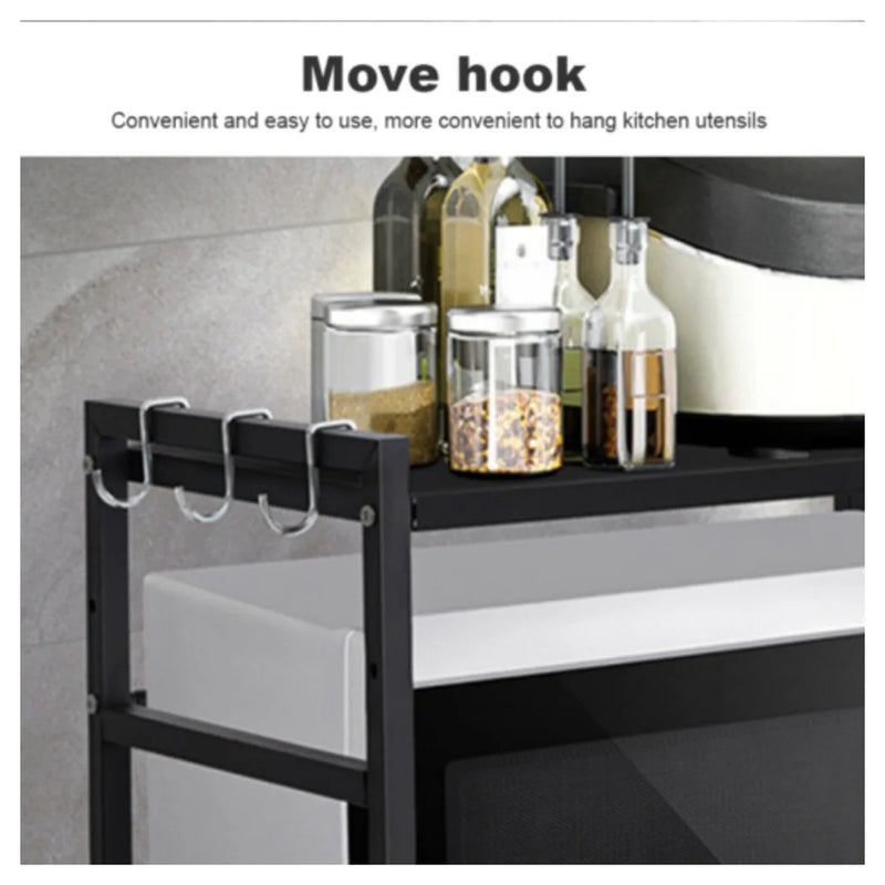 2 Tier Iron Microwave Oven Rack Stand Storage Holder Kitchen Corner Shelf Black