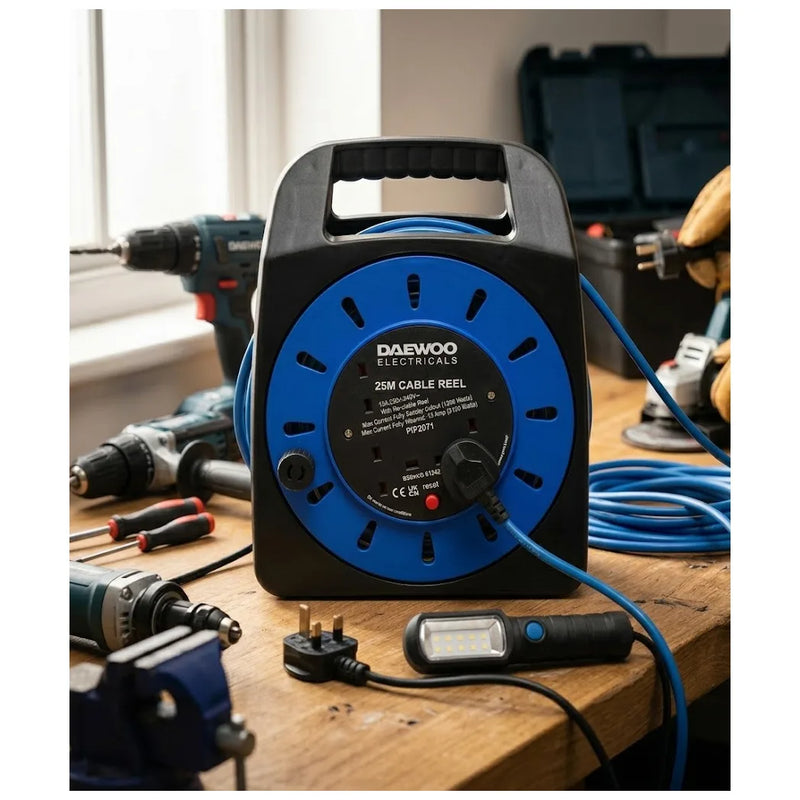 4 Gang E x tension Reel With 25 Metre Cable – Heavy Duty Handbag Reel