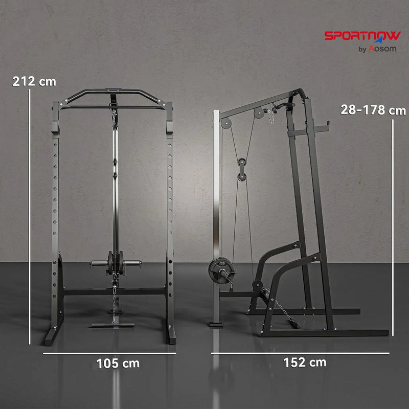 SPORTNOW Power Cage Power Rack with 15-Level Squat Rack, Cable Pulley System, Lat Pulldown & Pull Up Bar