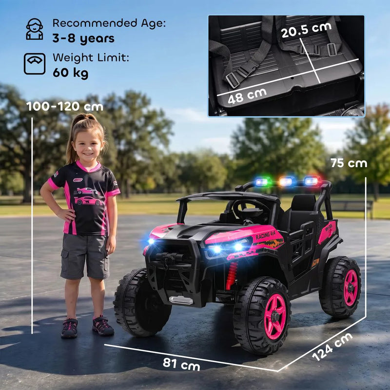 AIYAPLAY 24V Electric Ride on Car, 2-Seater Electric Car for Kids with Remote, Bluetooth, Soft Start, Suspension Spring, Pink
