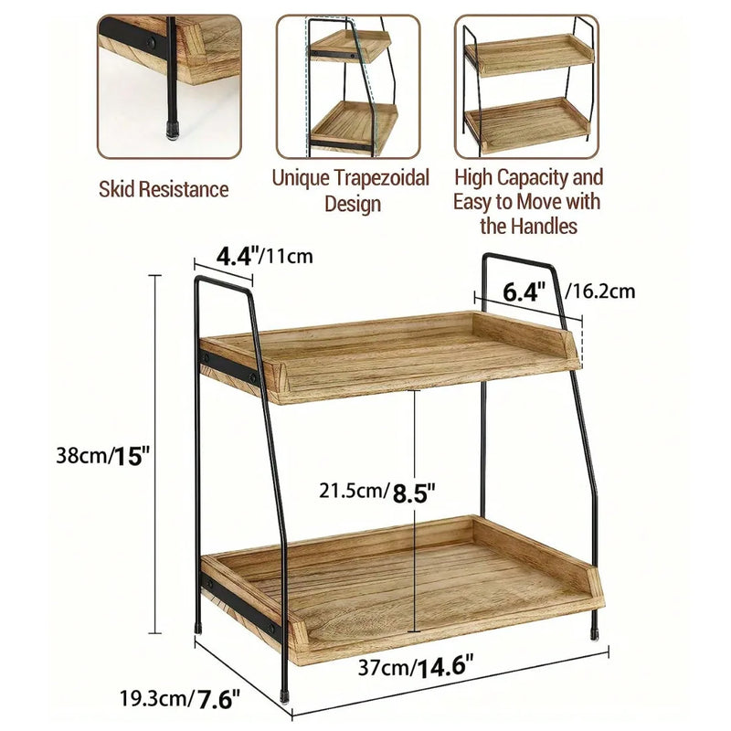 NEW 2 Tier Wooden Shelf Storage Unit Book Plant Stand Bathroom Kitchen Shelving Rack UK-Medium
