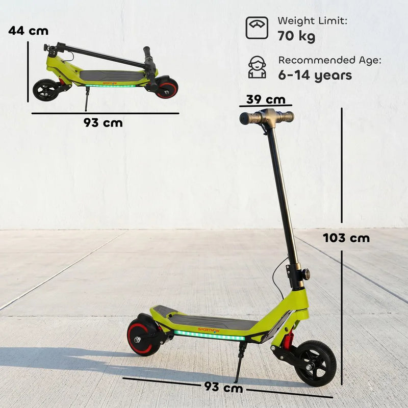 SPORTNOW Electric Scooter for Kids, Foldable E Scooter for Age Age 6 with LED Display, RGB lights, Up to 16km/h, Green