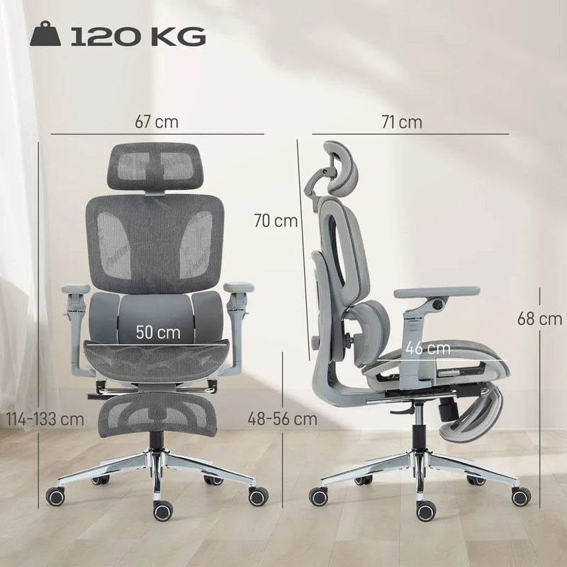 HOMCOM Ergonomic Office Chair, High Back Mesh Desk Chair, Grey