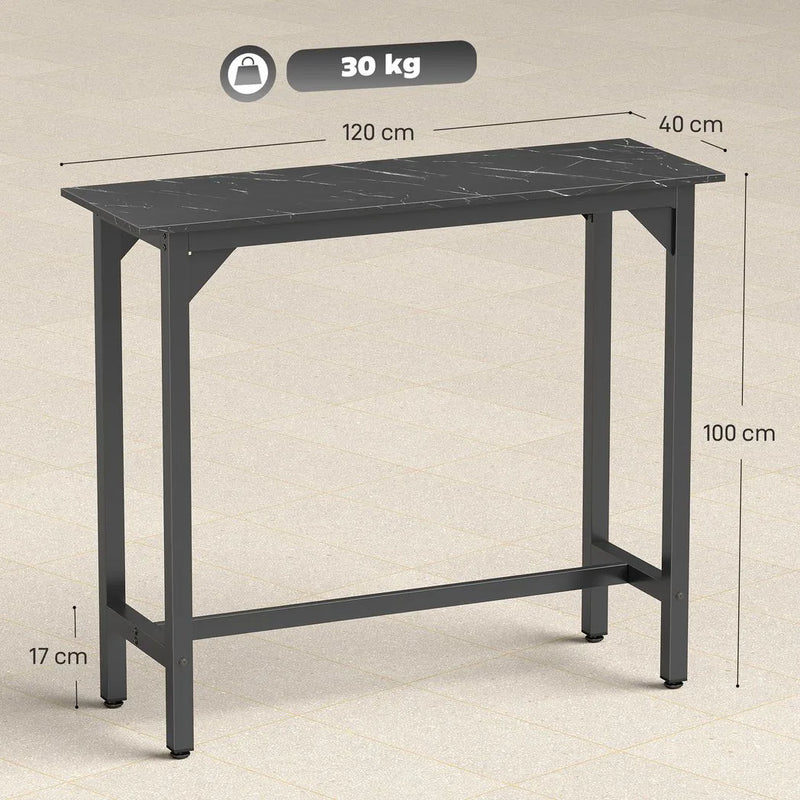 HOMCOM Rectangular Bar Table, Marble Effect Pub Coffee Table for Small Space, Breakfast Dining, Black Marble Effect