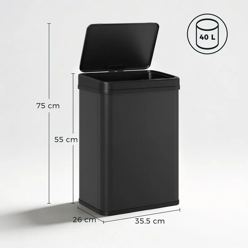 HOMCOM 40L Sensor Bin with Soft-Close Lid, Stainless Steel Automatic Touchless Motion Sensor Kitchen Bin, Black