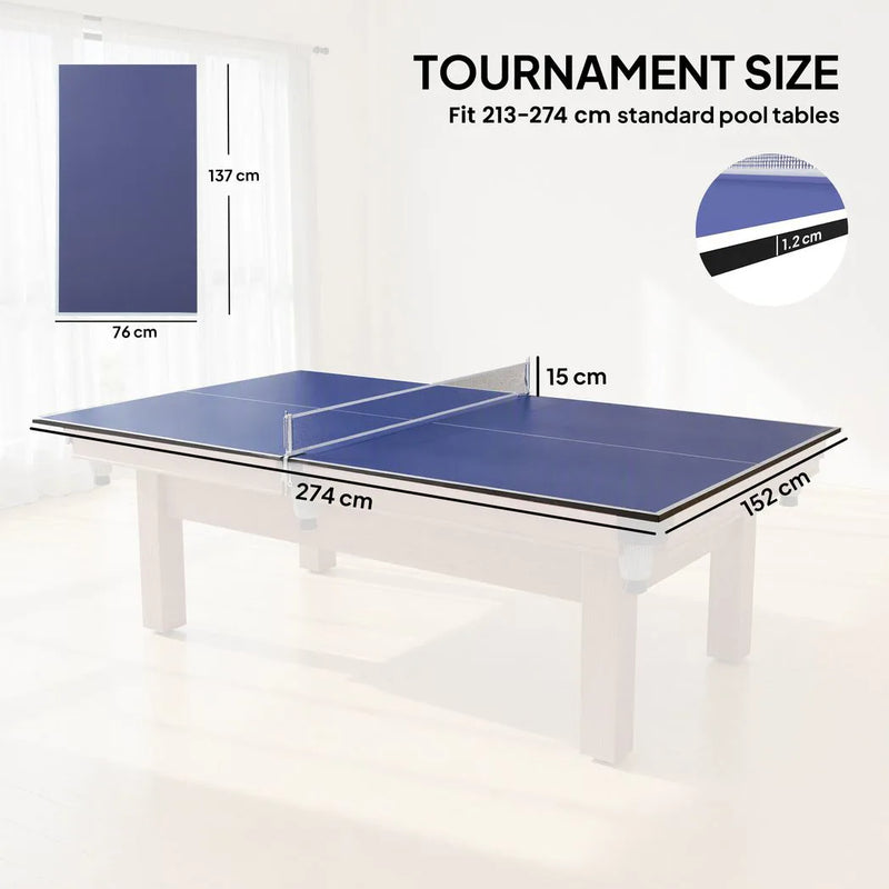 SPORTNOW 9 ft Folding Ping Pong Table Top for Billiard Tables, Table Tennis Conversion Top with Net, Foam Padding, Blue