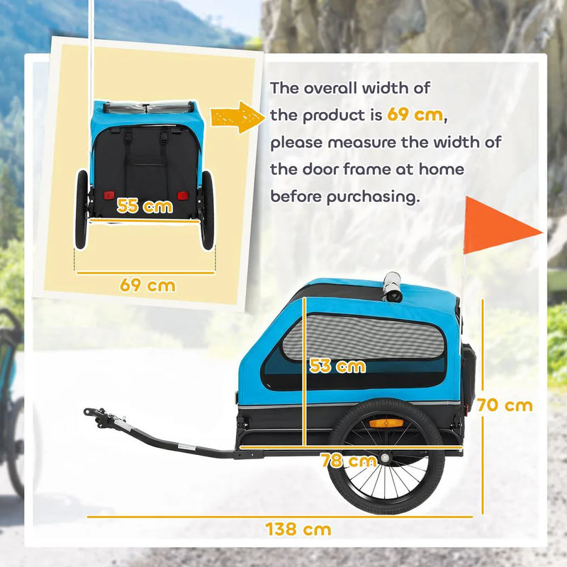 PawHut Dog Bike Trailer with Flip-Down Ramp Tailgate, Quick Release Frame, Universal Bicycle Coupler, Reflectors, Blue
