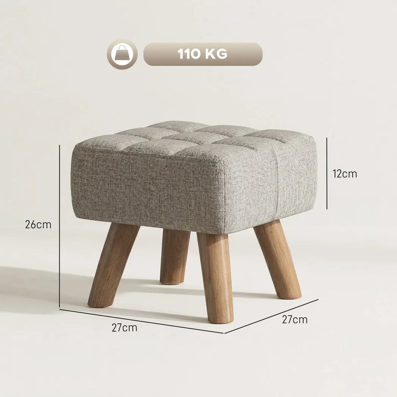 HOMCOM Linen-Look Square Padded Footstool - Light Brown