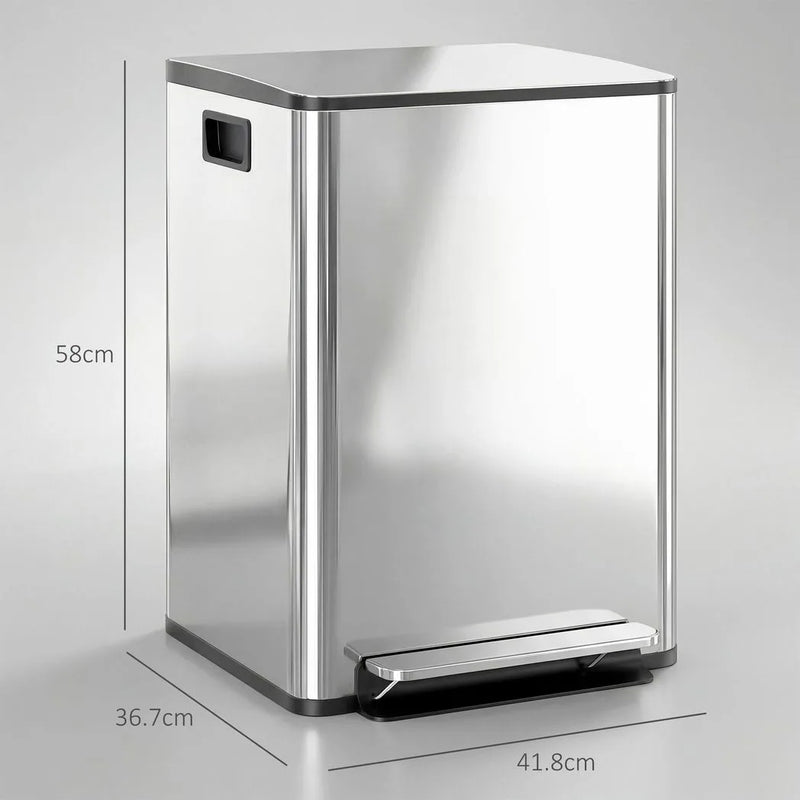 HOMCOM 40L Dual Compartment Stainless Steel Bin, with Deodoriser Holders - Silver Tone