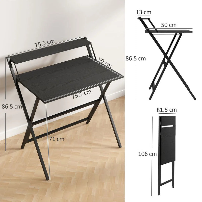 HOMCOM 81.5 cm Folding Computer Desk with Monitor Shelf - Black