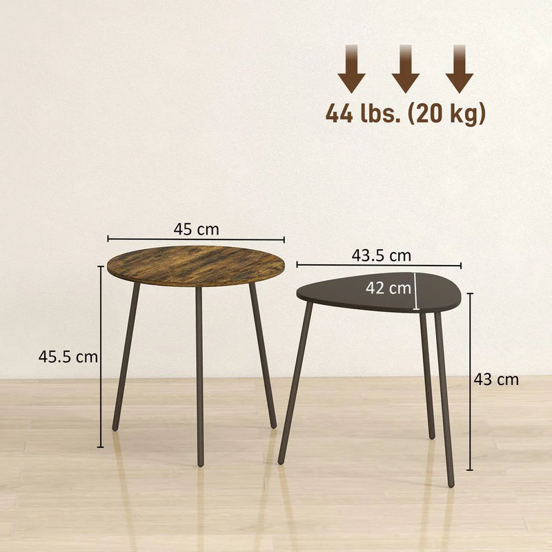 HOMCOM Nesting Side Table Set of 2 - Rustic Brown
