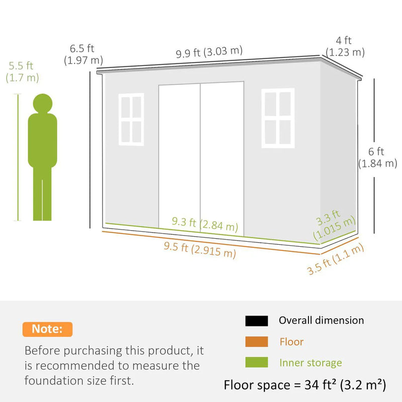 Outsunny 10 x 4 ft Resin Garden Shed, Outdoor Storage Shed with Floor, Windows, Lockable Doors and Vents, Grey