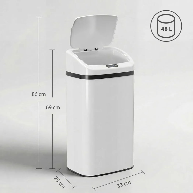HOMCOM 48L Stainless Steel Sensor Bin - White