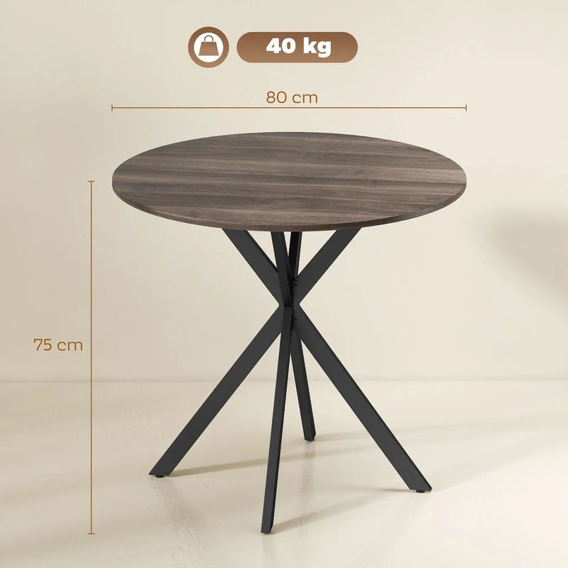 HOMCOM 80cm Industrial Round Dining Table - Brown