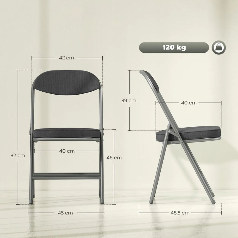 HOMCOM Set of Four Folding Corduroy Seat Chairs - Dark Grey