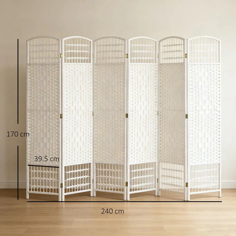 HOMCOM 6 Panel Folding Room Divider, Privacy Screen, Paravent Partition Separator for Living Room, Bedroom, White