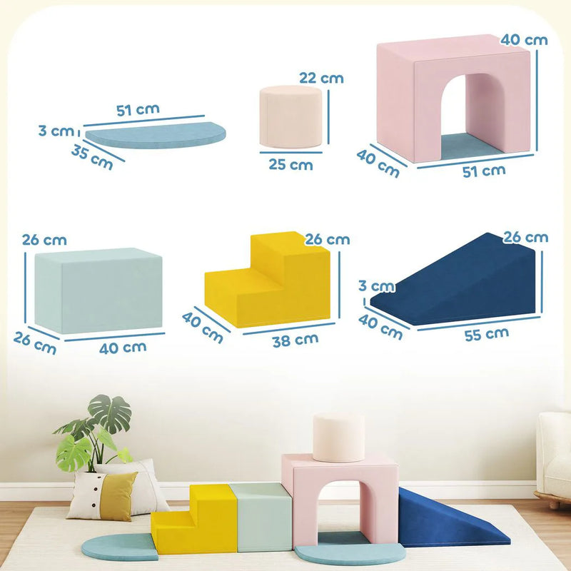 AIYAPLAY 8-Piece Foam Play Blocks for Kids, Soft Motor Skill Blocks with Washable Velvet Covers, Indoor Climbing Set, Multicolor