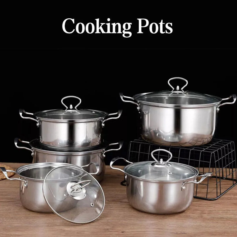 11PCS Induction Non Stick Stainless Steel Cookware Cooking Pot Pan With Lids Se