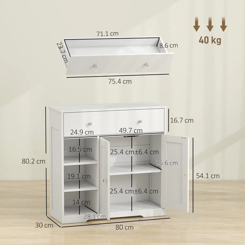HOMCOM Bathroom Floor Cabinet, Freestanding Bathroom Cabinet with Drawer, Door, Open Shelves, White
