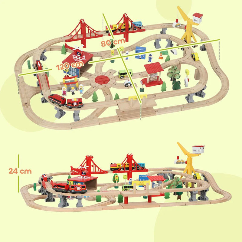 AIYAPLAY 133-Piece Wooden Train Set, Toy Train with Crane, Storage Box, for Kids Ages 3