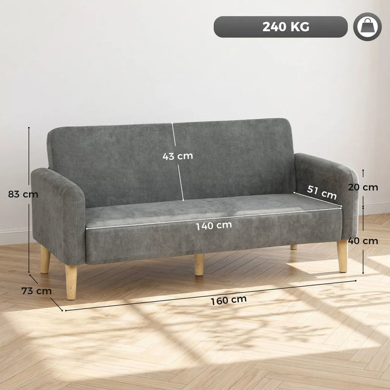 HOMCOM 2 Seater Sofa, Velvet Small Couch with 20cm Thick Padding, Wide and Deep Seat, Grey