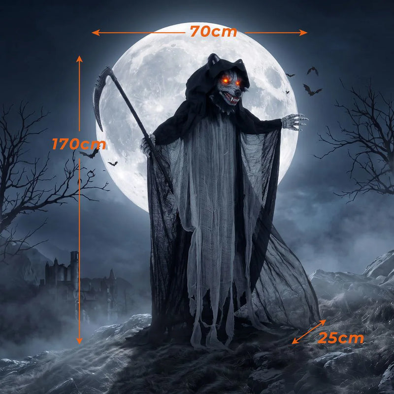 HOMCOM Halloween Standing Werewolf Animated Decoration with Light-Up Eyes, Sound and Touch Activated