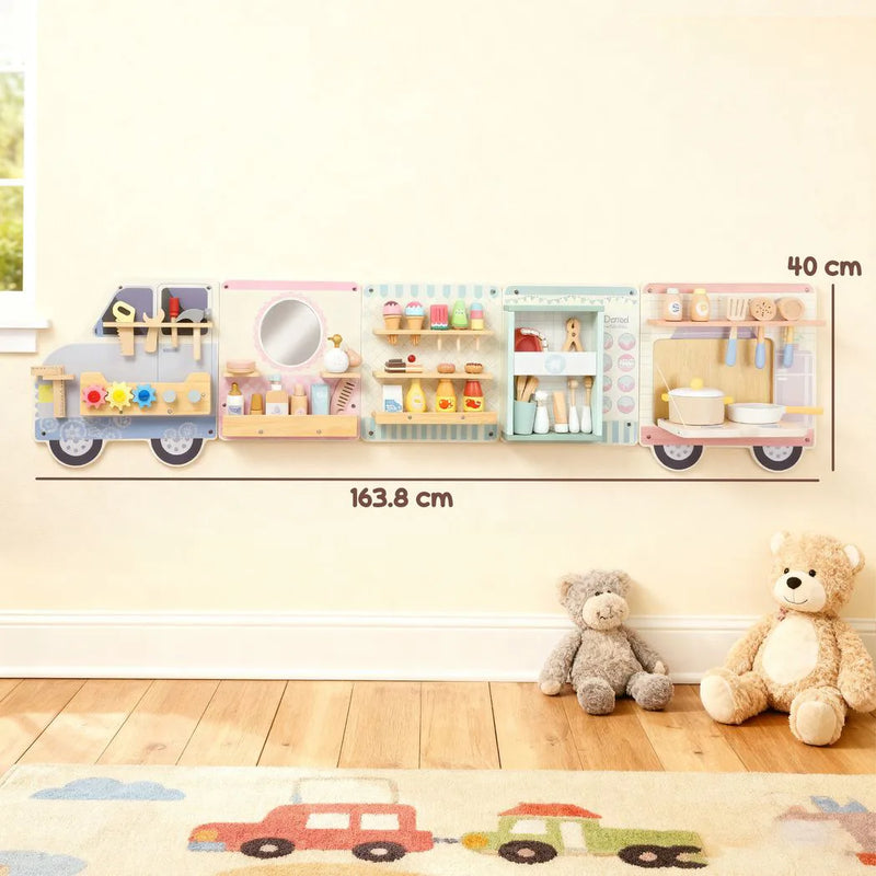 AIYAPLAY Wooden Busy Board, 5 in 1 Activity Wall Panels for Kids 3 Years, for Daycare, Playroom, Home