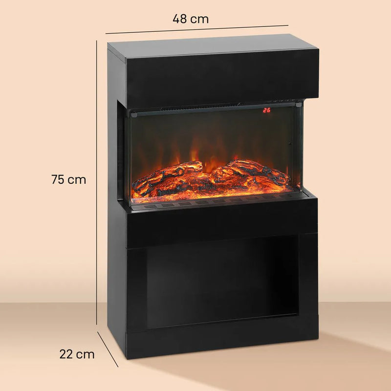 HOMCOM 19" Electric Fireplace with Surround, 3D Flame Effect, 6 Colours & 3 Brightness Levels, 1000W/2000W Black Electric Fire and Mantel Reach up to 30? Space with Remote & Timer, 3 Sided View