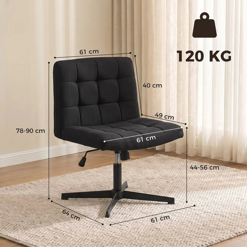 HOMCOM Armless Office Chair, Cross Legged Linen Computer Desk Vanity Chair with Wide Seat, Rocking Function, Black