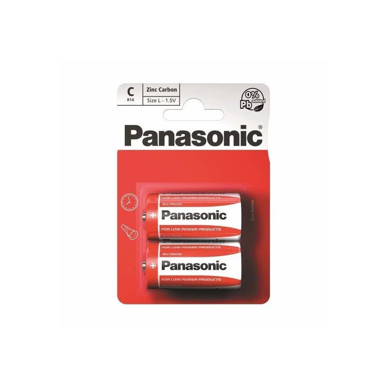 2 x Panasonic C Batteries Zinc Carbon R14 1.5V Battery