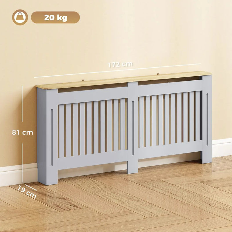 HOMCOM Slatted Radiator Cover, Painted Cabinet with Line Grill Design, 172W × 19D × 81H cm, Grey