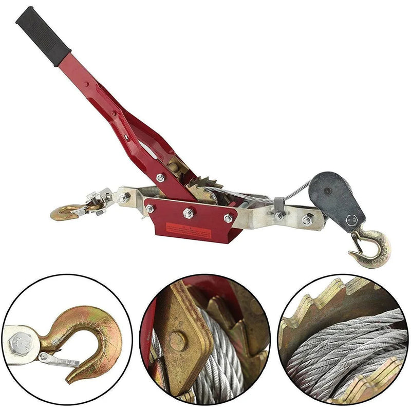 4 Ton Dual Gear Power Puller Heavy Duty 2 Hook Cable Puller Hand Winch Turfer