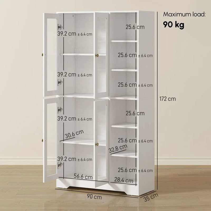HOMCOM Multi-Storage Kitchen Cabinet, with Glass Doors - White Wood-Effect