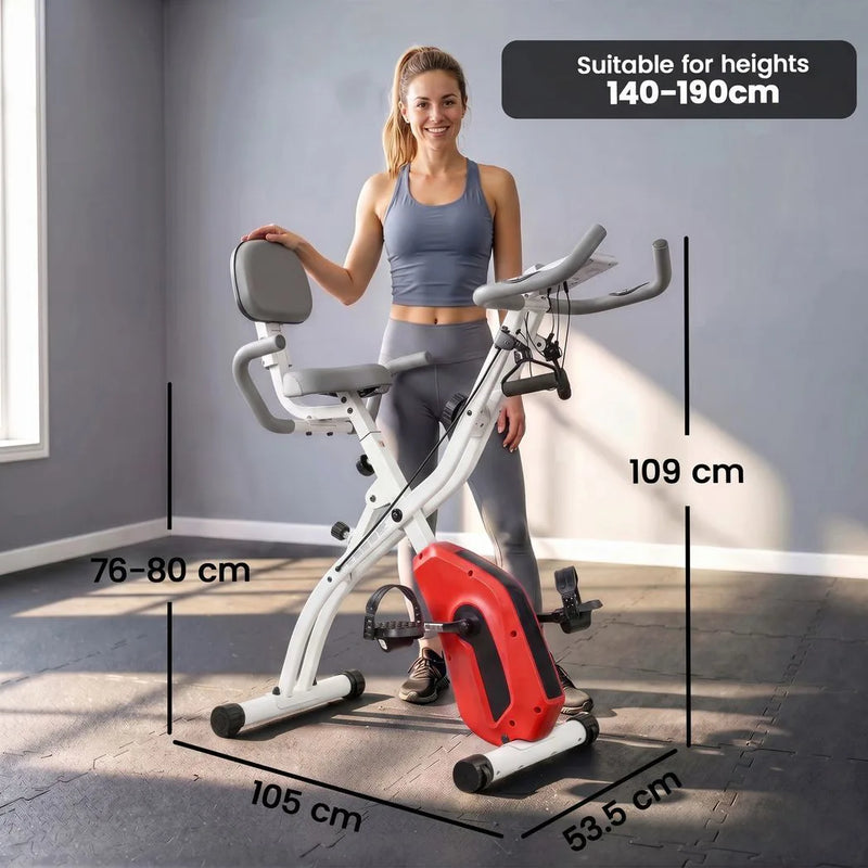 SPORTNOW 4-In-1 Folding Exercise Bike with Resistance Bands, Bluetooth App, 8-Level Magnetic Resistance, LCD Display, Orange