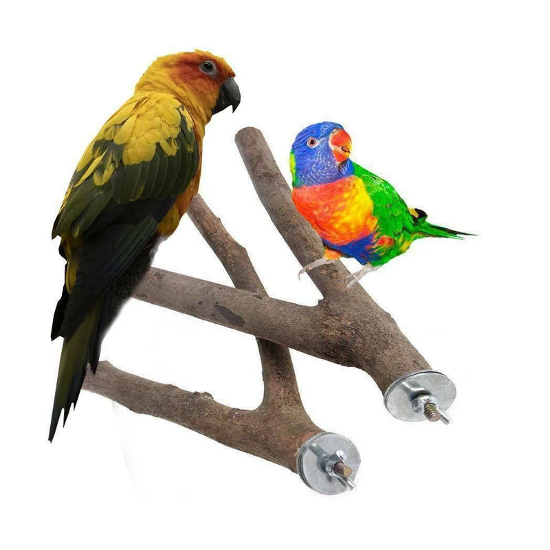 2Pcs/Set WoodParrot Bird Stand Tree Branch Hanging Toys Cage Perches Pet Budgie