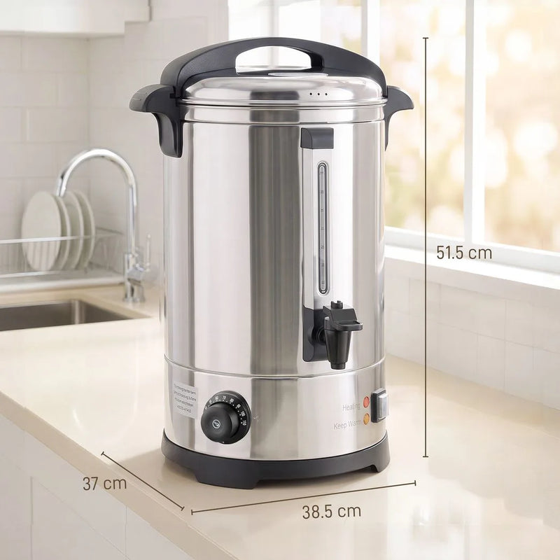 HOMCOM 13L Catering Urn, 2500W Stainless Steel Hot Water Boiler Dispenser with Thermostat, Keep Warm Function and Easy Pour Tap