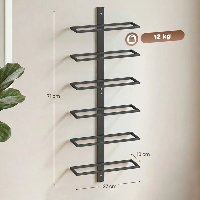 HOMCOM Wall Mounted Wine Rack, 6 Tier Metal Wine Display Rack, Storage Holder for Kitchen, Black