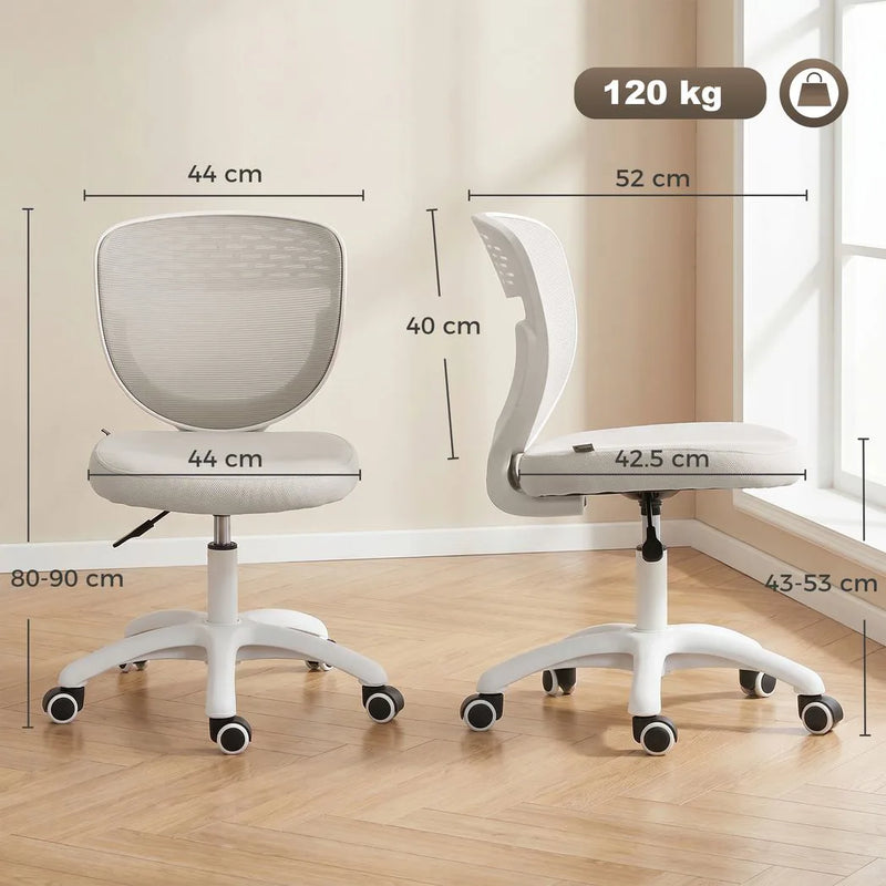 HOMCOM Office Chair, Armless Computer Desk Chair with Breathable Mesh, Adjustable Height, Swivel Wheels, Grey