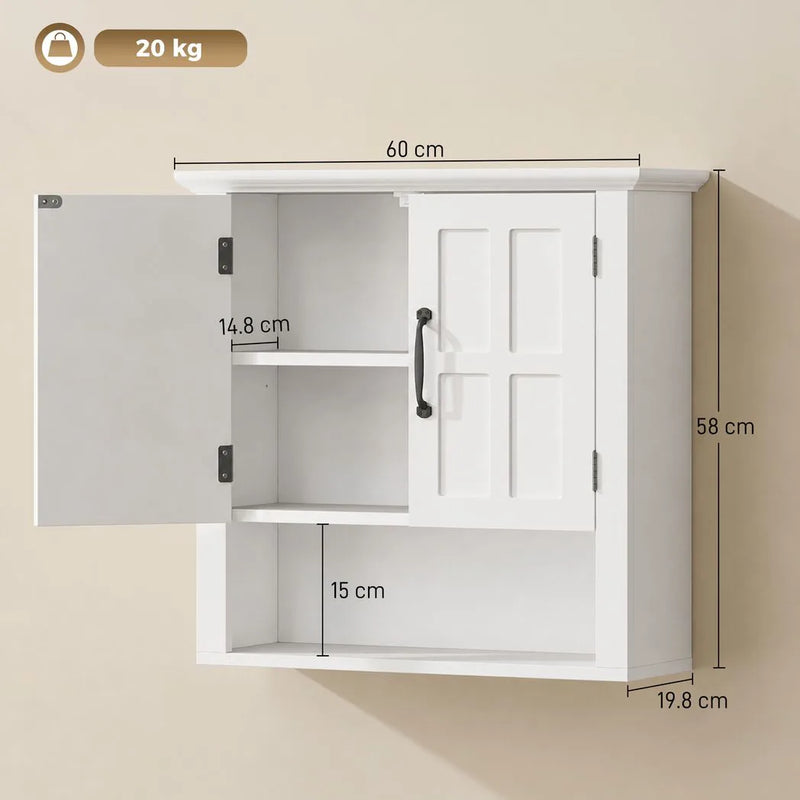 HOMCOM Bathroom Wall Cabinet, Medicine Cabinet, Kitchen Cupboard with 2 Doors and Adjustable Shelf, White