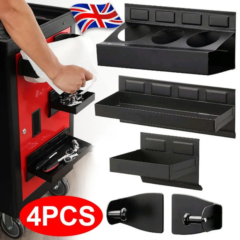 4Pc Magnetic Toolbox Tray Set Tool Box Cabinet Side Shelf Storage Van Workshop