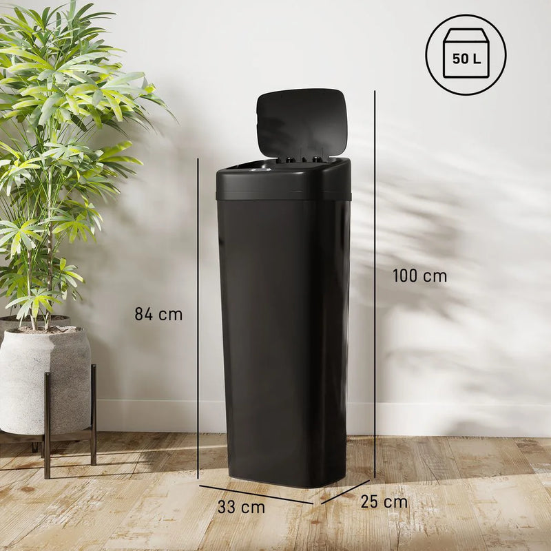 HOMCOM 50L Stainless Steel Sensor Bin - Black