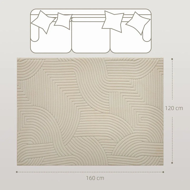 HOMCOM Modern Geometric Rug, Thick Plush, Non-Slip, 160 x 120 cm, Cream, Living Room, Bedroom, Office