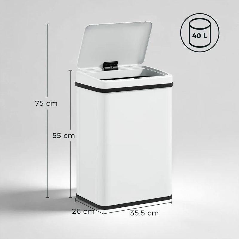 HOMCOM 40L Sensor Bin with Soft-Close Lid, Stainless Steel Automatic Touchless Motion Sensor Kitchen Bin, White