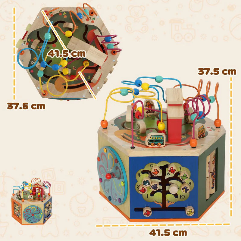 AIYAPLAY 8 in 1 Wooden Activity Cube with Bead Maze, Shape Sorter, for Kids Boys Girls 18 Months