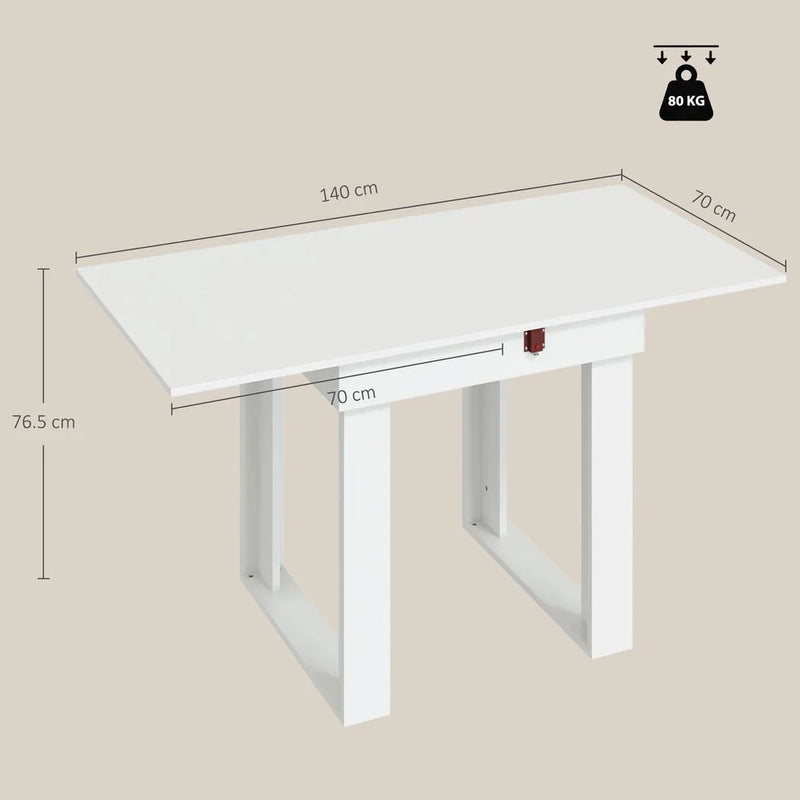 HOMCOM Folding Dining Table Under-Table Storage Extendable Kitchen Table Steel Rail White