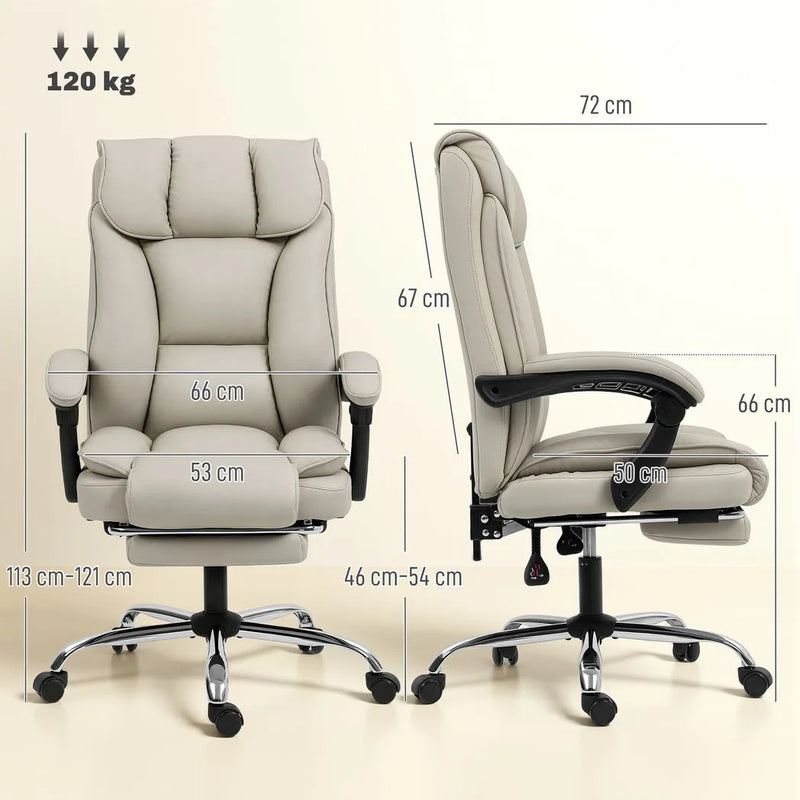 HOMCOM Pet-Friendly Faux Leather Computer Desk Chair, Executive Office Chair with Footrest and Double-Layer Padding, Khaki