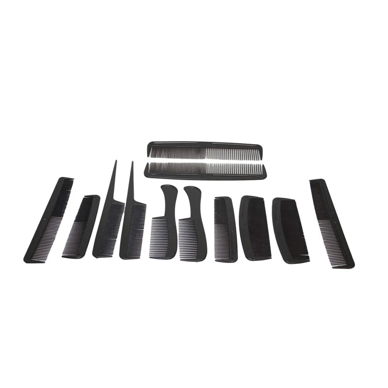 Black Plastic Hairdresser Barber Salon Comb Set Of 12 Assorted Combs