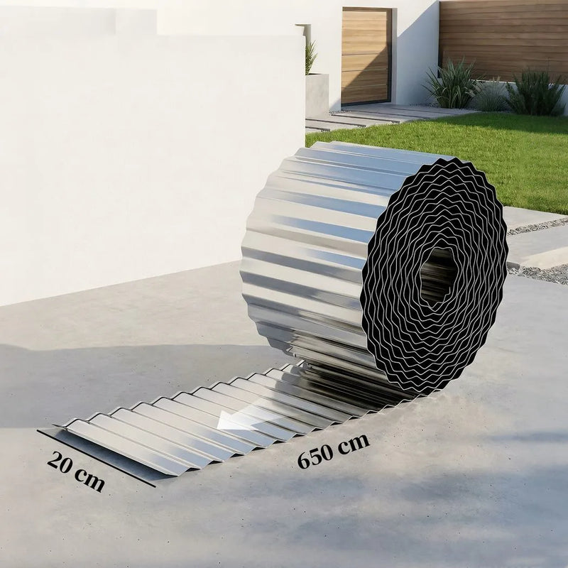 Outsunny Metal Garden Edging Border, 8 in x 21.3 ft Corrugated Heavy Duty Galvanised Steel Lawn Edging, Silver Tone