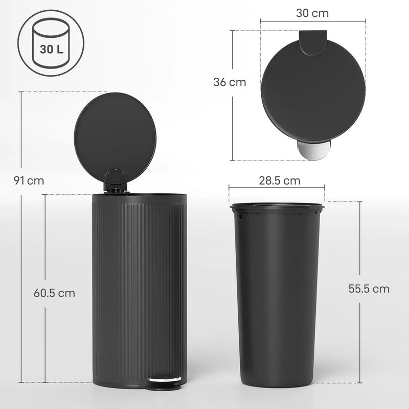 HOMCOM Kitchen Bin, 30 Litre Pedal Rubbish Bin with Removable Bucket, Black