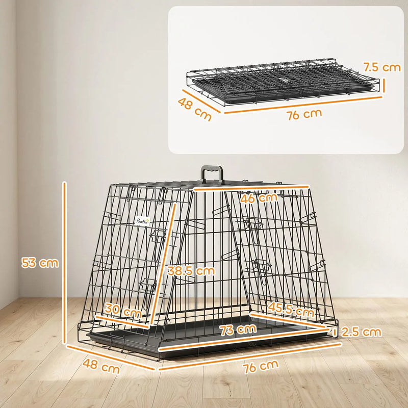 PawHut 30"(76 cm) Car Dog Crate Collapsible Slanted Travel Small Dog Cage with Tray & Handle 76L x 48W x 53H cm